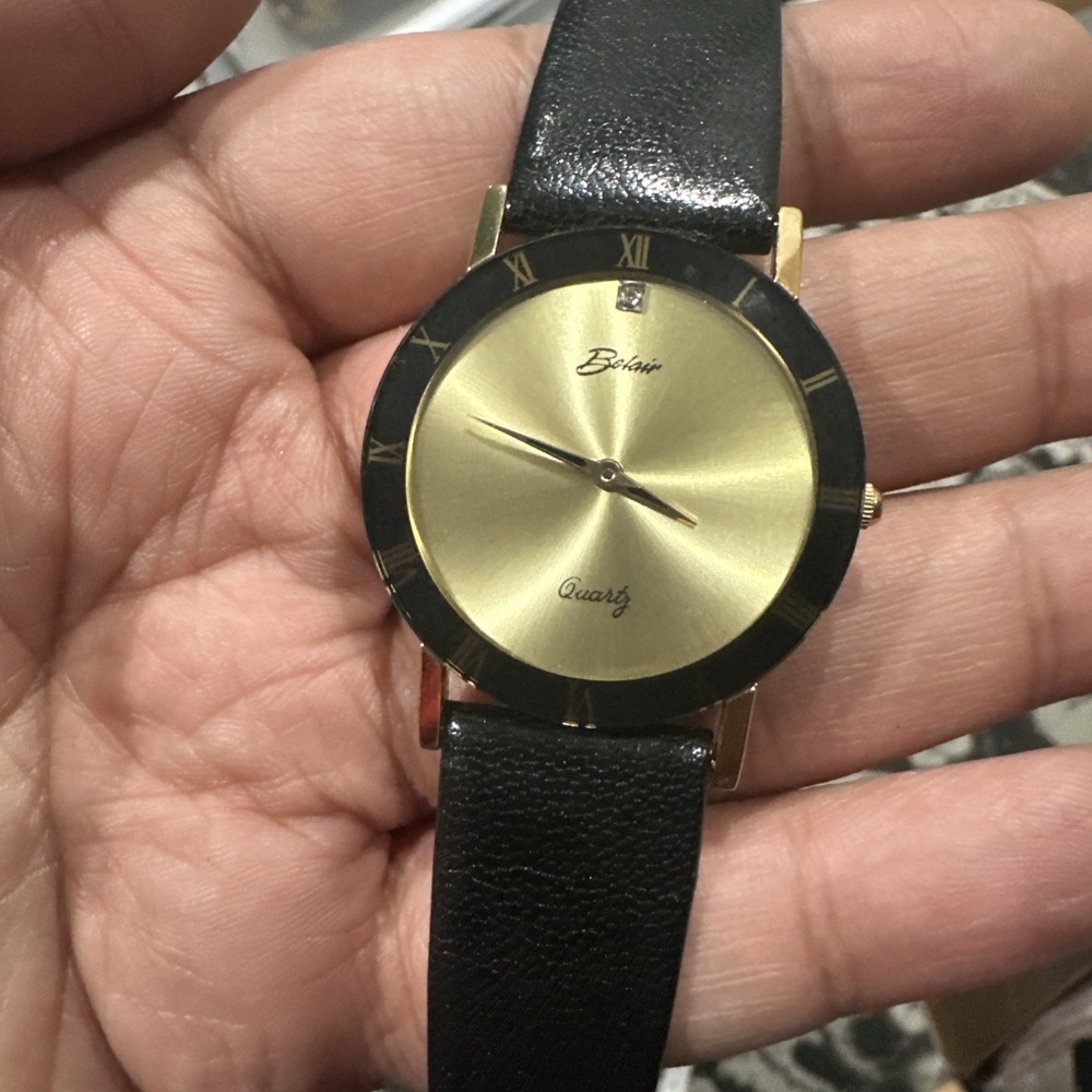 Working Vintage Belair Unisex Watch Swiss Black Roman New Battery‎ 32mm Fit 8in